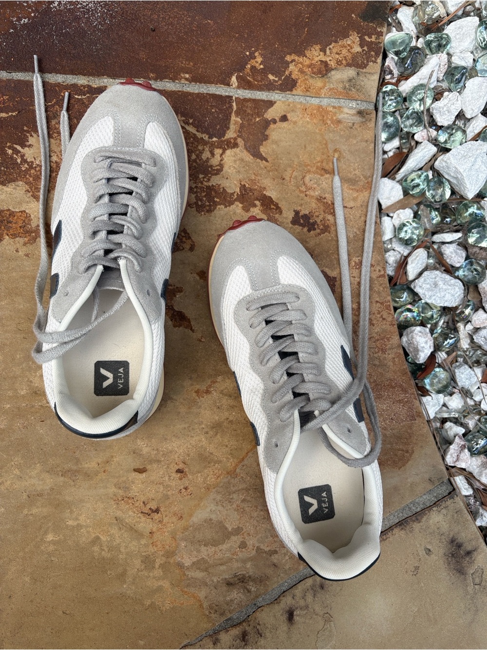 Veja Women's Sneakers in White, Light Gray and Navy Accents